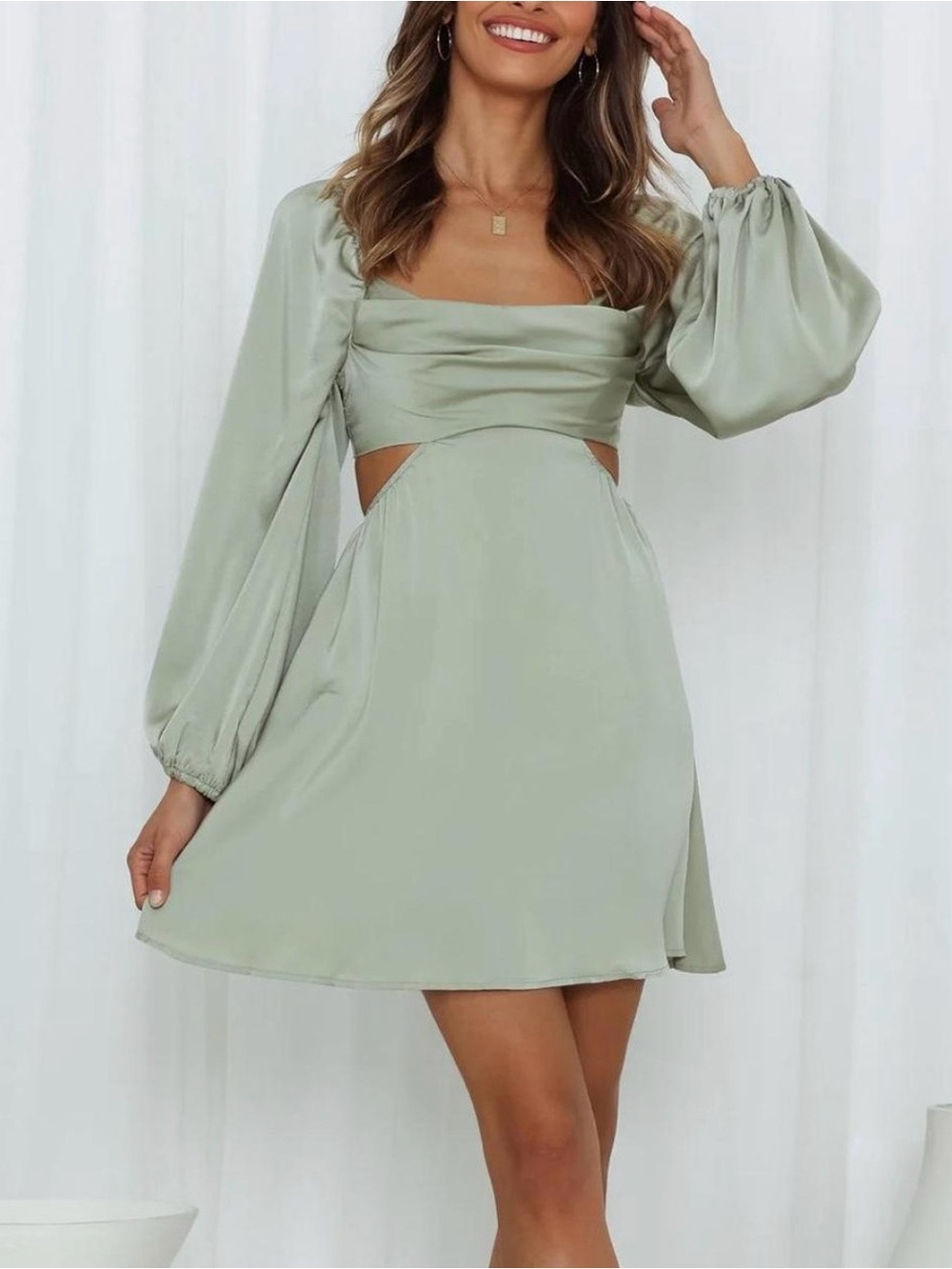 Hello Molly Mini Dress Long Sleeve Open Back Satin Women's 6
